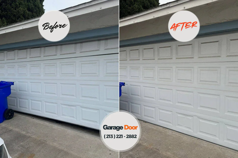 Before and after: garage door repair Hamshire, TX